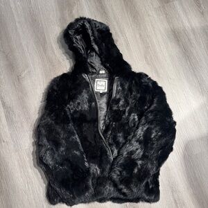 Women’s Black Rabbit Fur Hooded Jacket